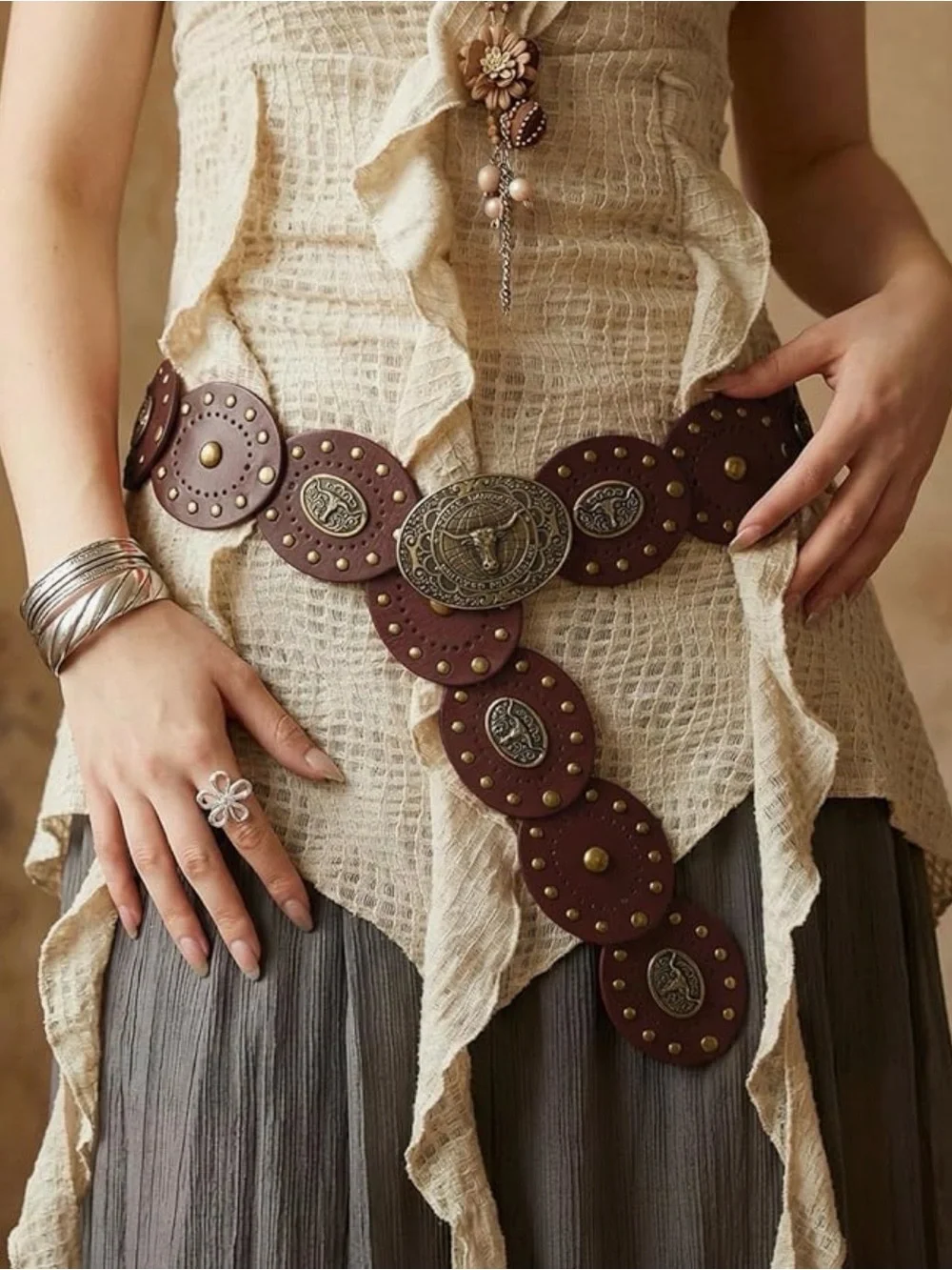 Cowgirl Belt Concho Belt, Boho Western Belt, Vintage Style Oval New